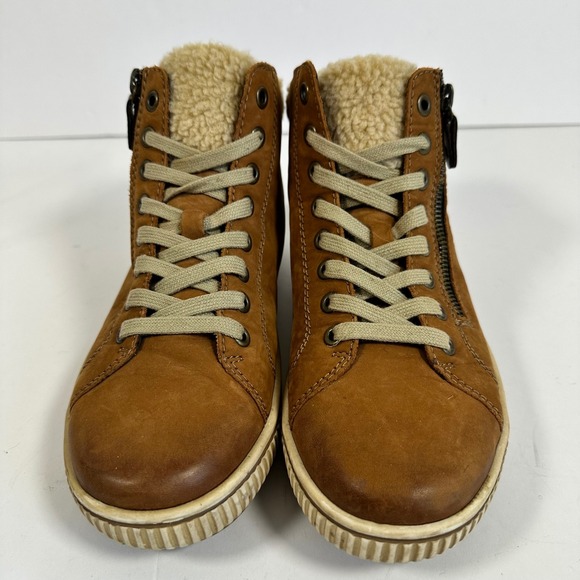 Remonte Tan Leather Ankle Lace Up Boots Faux Shearling Waterproof Zip Winter - Picture 4 of 11